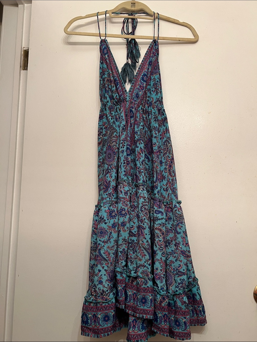 Boho Paisley Silk Backless Halter Dress